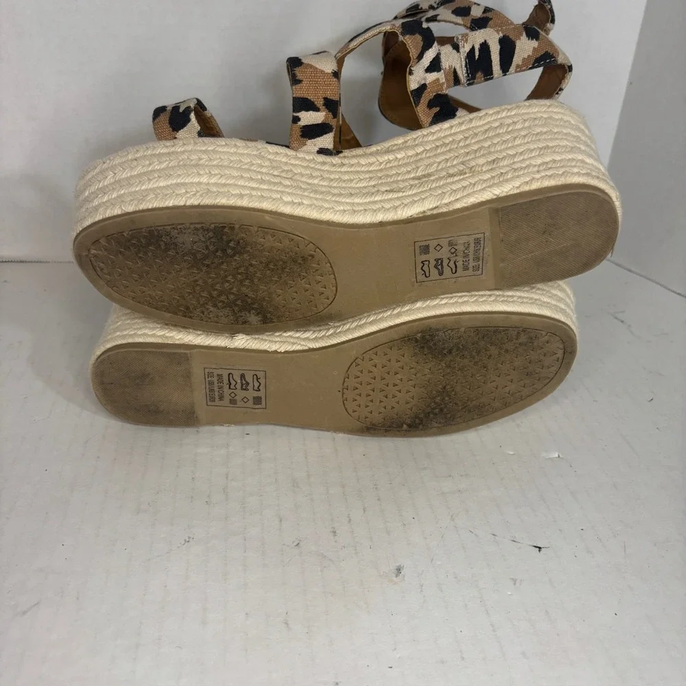 Womens Qupid Leopard Animal Print Brown Black Platform‎ Sandals Size 8